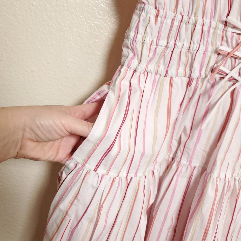 NWT DEREK LAM Coquette Soft Pinstripe Sleeveless Fit and flare Midi Dress - Picture 10 of 14